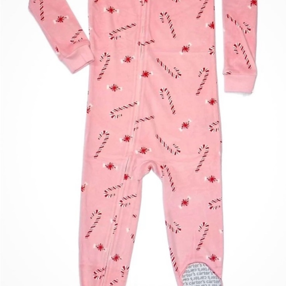 Carter's Toddler Girl's Pink Peppermint Holiday Velour Footed Pajama Sleeper 24M